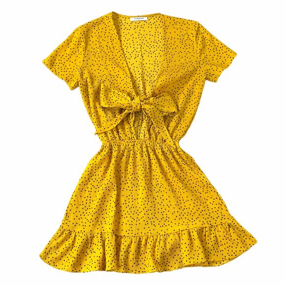 Glamorous Dresses & Skirts - GLAMOROUS Women's Tie Front Mini Tea Dress Ditsy Spot Yellow/Black Polka Dot XS